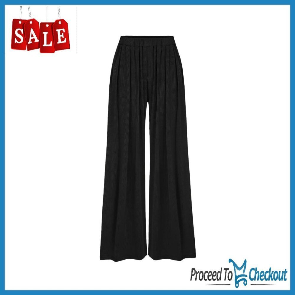 Wide Leg Palazzo Pants with Pockets Elastic Waist Lightweight Summer